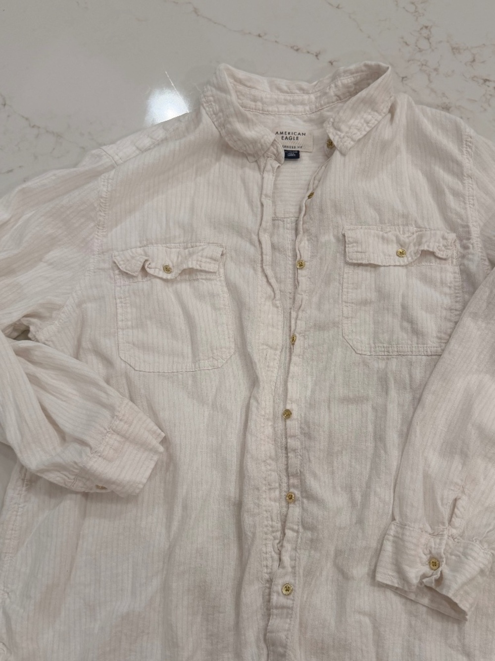 American Eagle Oversized White Linen Blend Button Down Shirt – XL